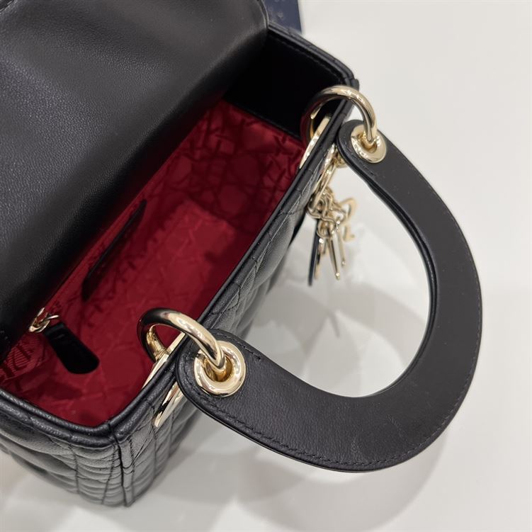 Mini Lady Dior Bag Black Cannage Lambskin Gold Hardware – DB061