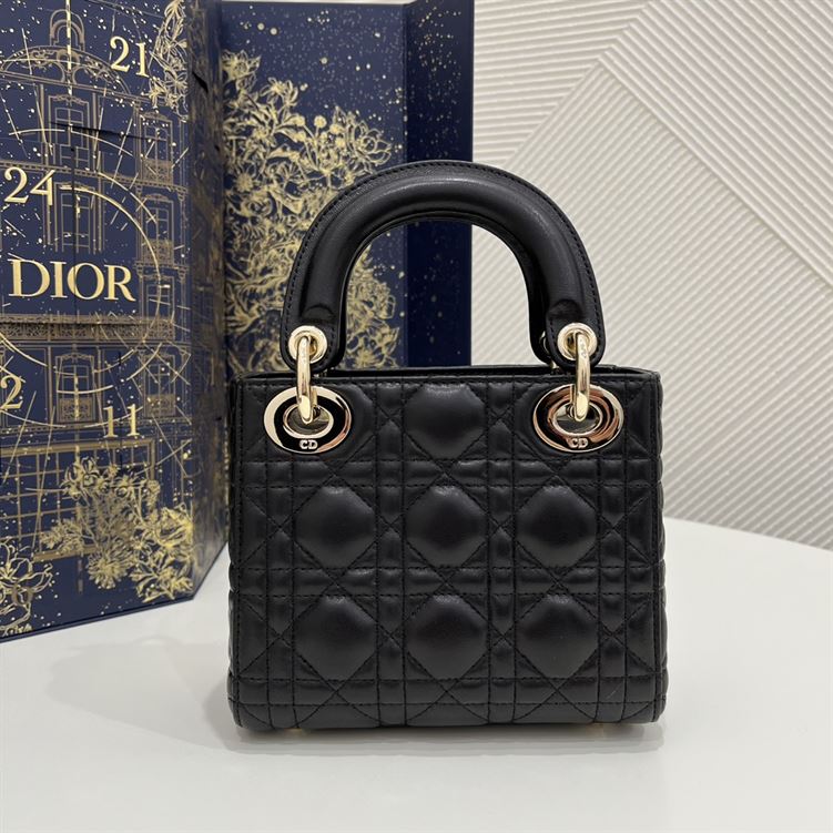 Mini Lady Dior Bag Black Cannage Lambskin Gold Hardware – DB061