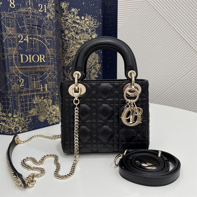 Mini Lady Dior Bag Black Cannage Lambskin Gold Hardware – DB061