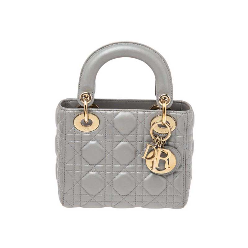 Mini Lady Dior Bag Grey Cannage Leather Gold Hardware – DB058
