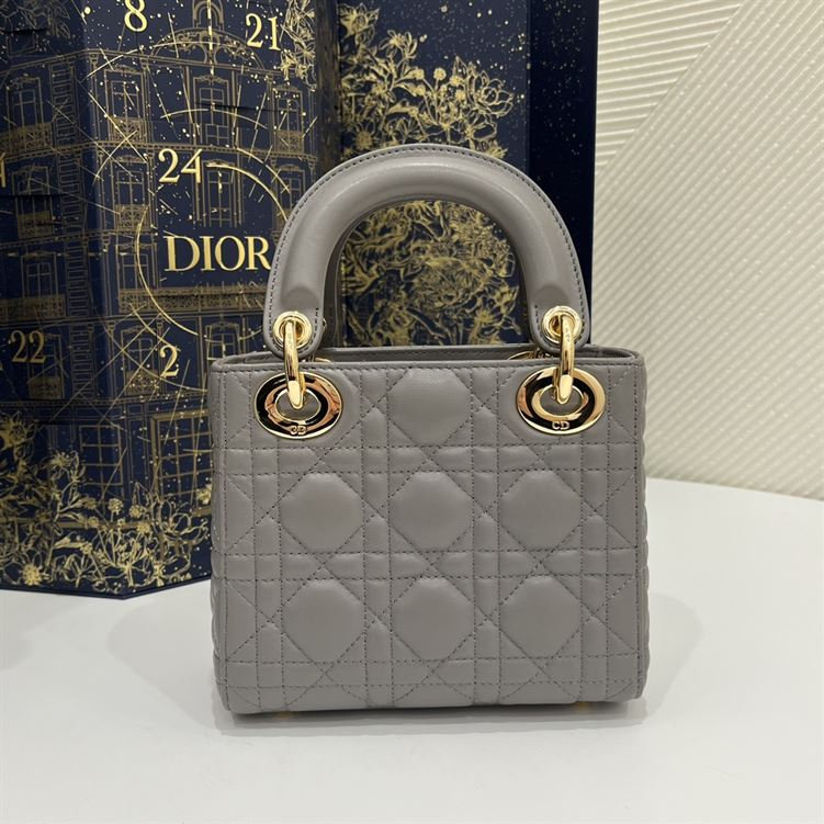Mini Lady Dior Bag Grey Cannage Leather Gold Hardware – DB058