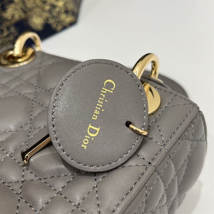Mini Lady Dior Bag Grey Cannage Leather Gold Hardware – DB058