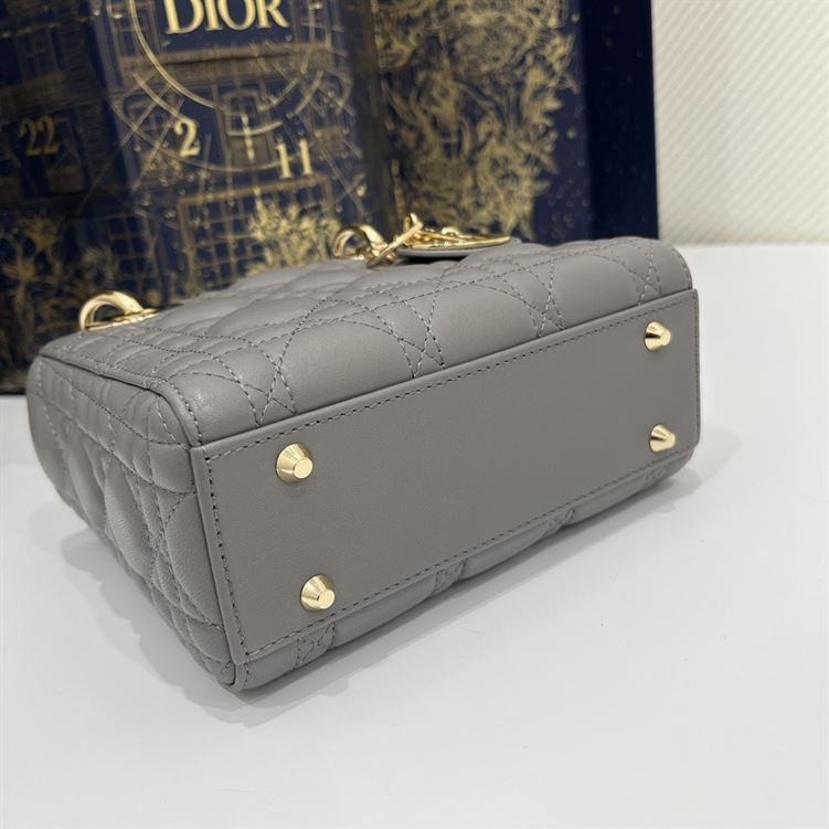 Mini Lady Dior Bag Grey Cannage Leather Gold Hardware – DB058