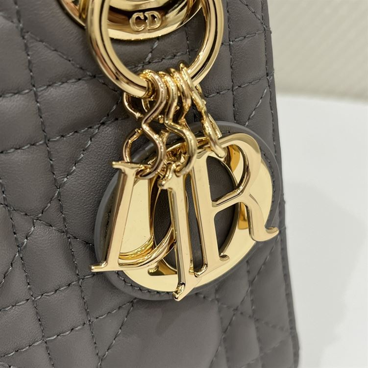 Mini Lady Dior Bag Grey Cannage Leather Gold Hardware – DB058