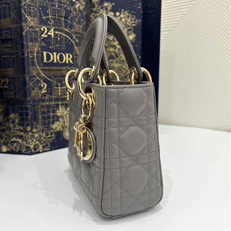 Mini Lady Dior Bag Grey Cannage Leather Gold Hardware – DB058