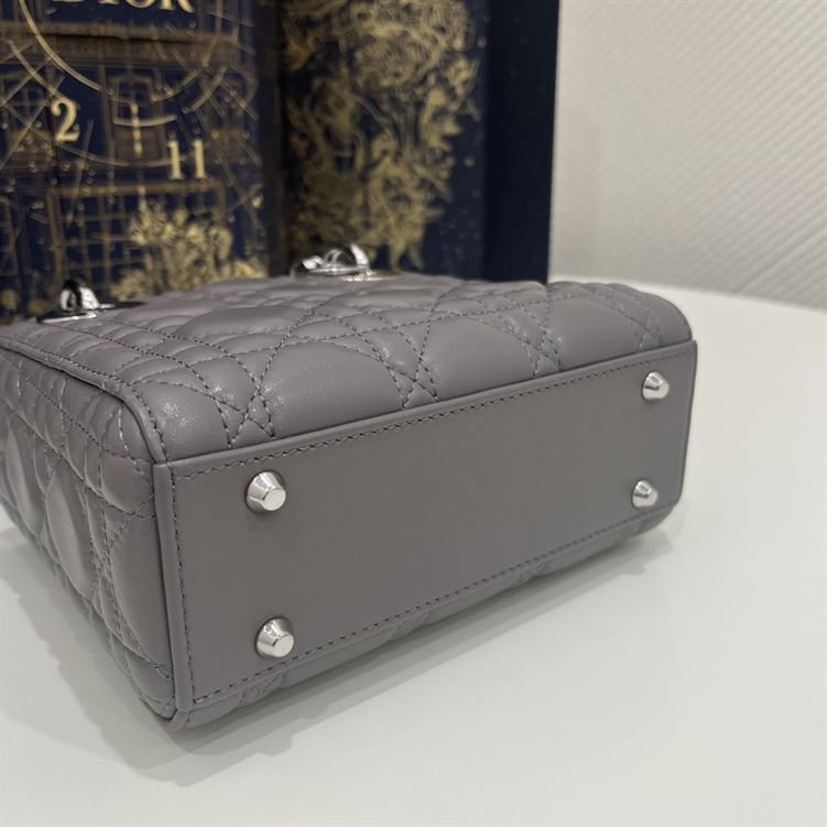 Mini Lady Dior Bag Grey Cannage Leather Silver Hardware – DB059