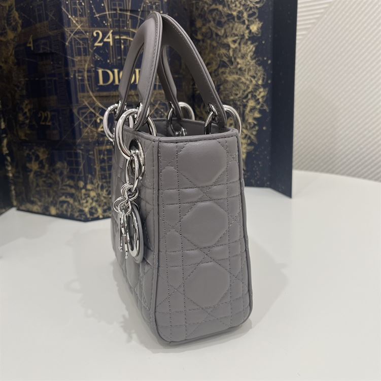 Mini Lady Dior Bag Grey Cannage Leather Silver Hardware – DB059
