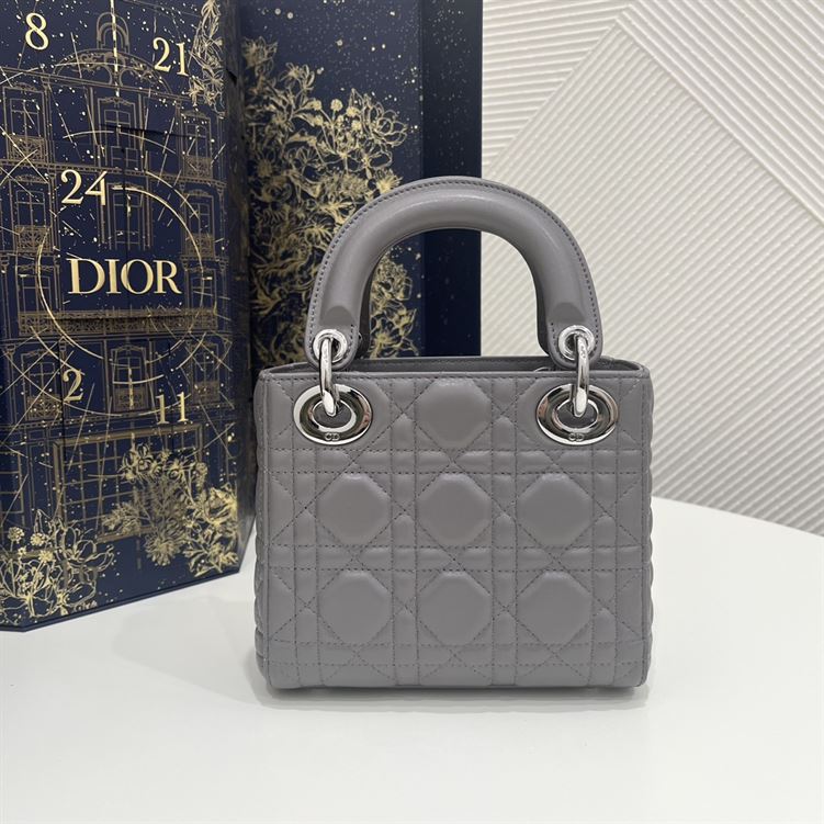 Mini Lady Dior Bag Grey Cannage Leather Silver Hardware – DB059