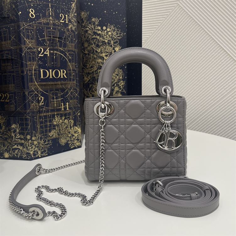 Mini Lady Dior Bag Grey Cannage Leather Silver Hardware – DB059