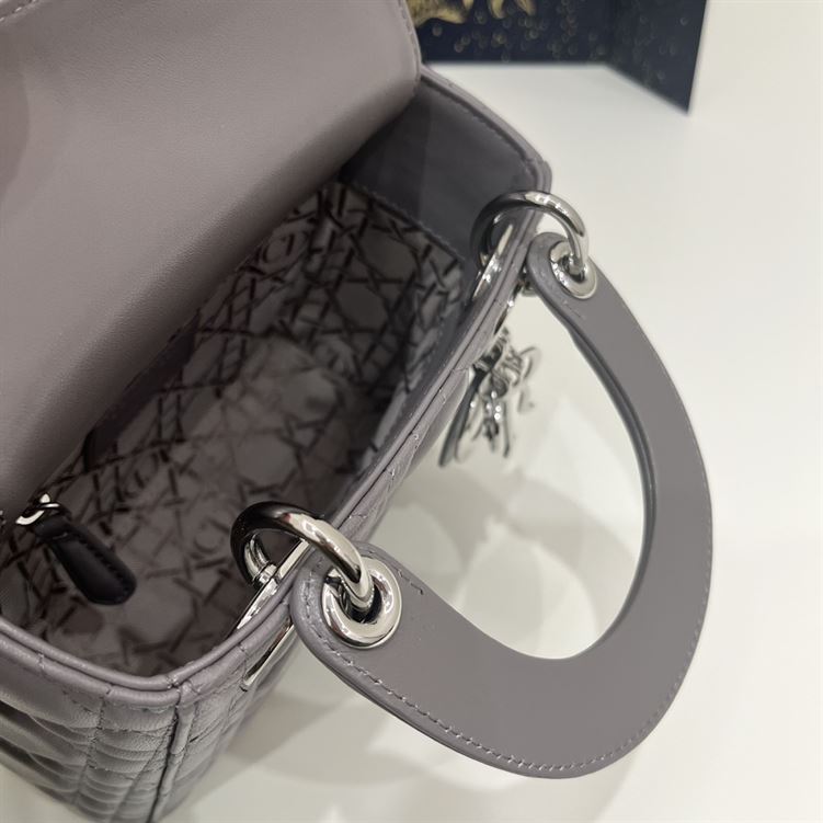 Mini Lady Dior Bag Grey Cannage Leather Silver Hardware – DB059