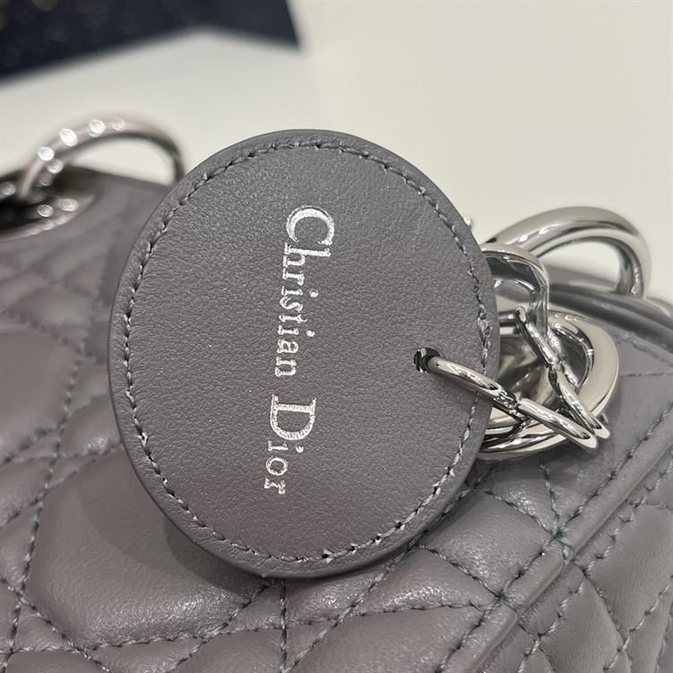 Mini Lady Dior Bag Grey Cannage Leather Silver Hardware – DB059