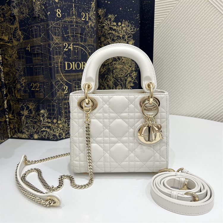 Mini Lady Dior Bag Latte Cannage Lambskin Gold Hardware – DB057