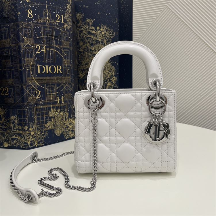 Mini Lady Dior Bag Latte Cannage Lambskin Silver Hardware – DB060