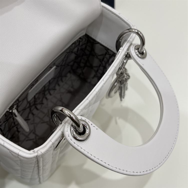 Mini Lady Dior Bag Latte Cannage Lambskin Silver Hardware – DB060