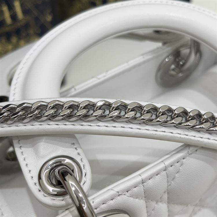 Mini Lady Dior Bag Latte Cannage Lambskin Silver Hardware – DB060