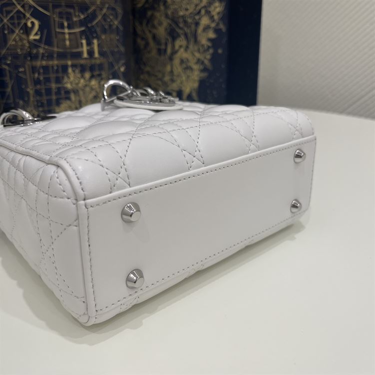 Mini Lady Dior Bag Latte Cannage Lambskin Silver Hardware – DB060