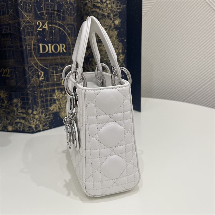 Mini Lady Dior Bag Latte Cannage Lambskin Silver Hardware – DB060