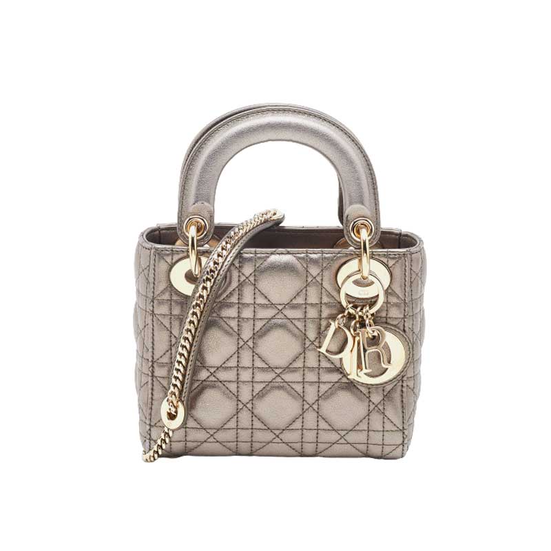 Mini Lady Dior Bag Metallic Grey Cannage Leather – DB056
