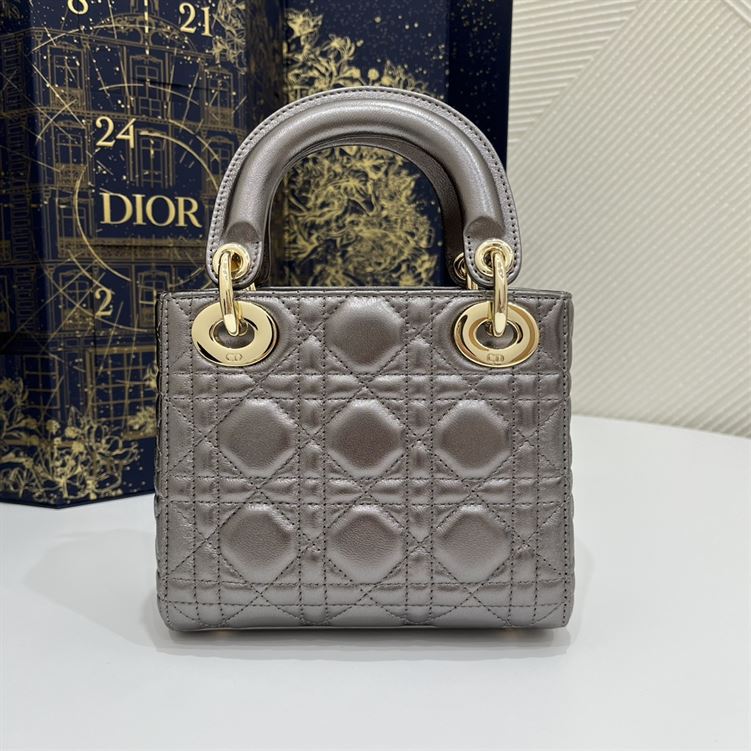Mini Lady Dior Bag Metallic Grey Cannage Leather – DB056