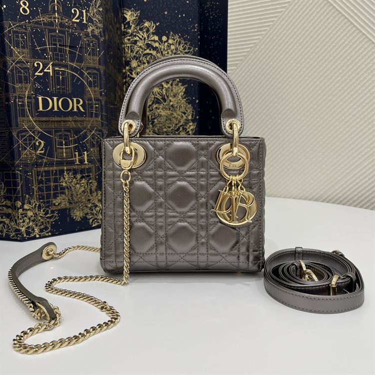 Mini Lady Dior Bag Metallic Grey Cannage Leather – DB056