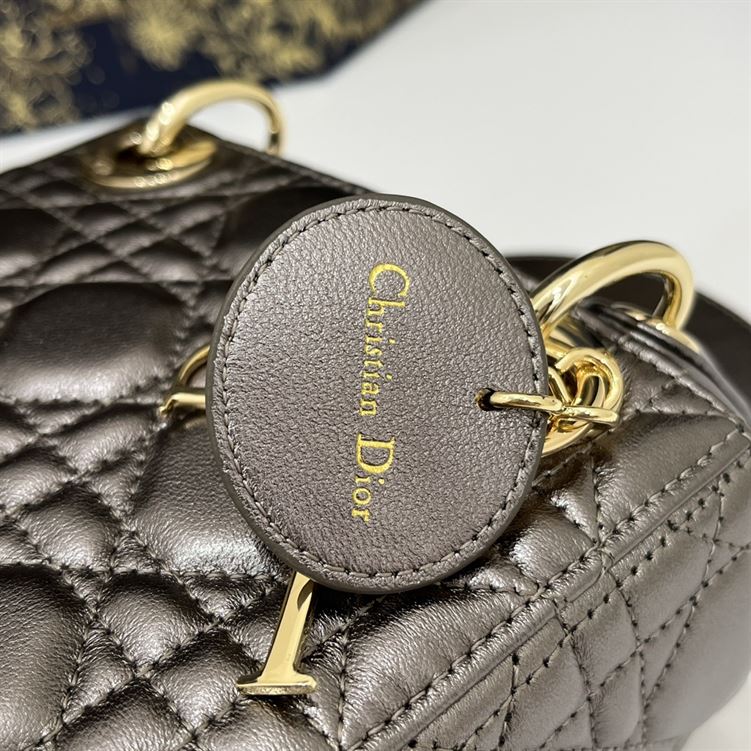 Mini Lady Dior Bag Metallic Grey Cannage Leather – DB056
