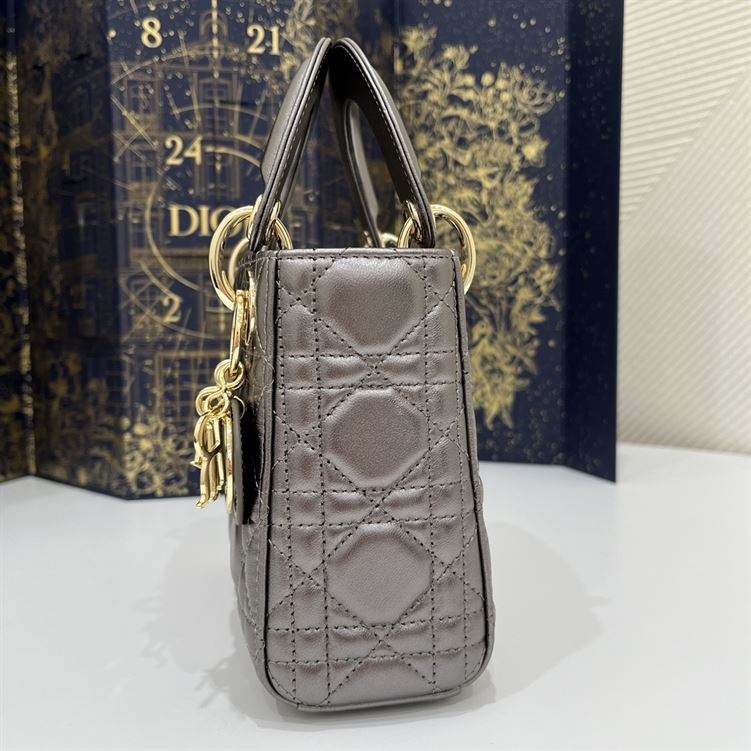 Mini Lady Dior Bag Metallic Grey Cannage Leather – DB056