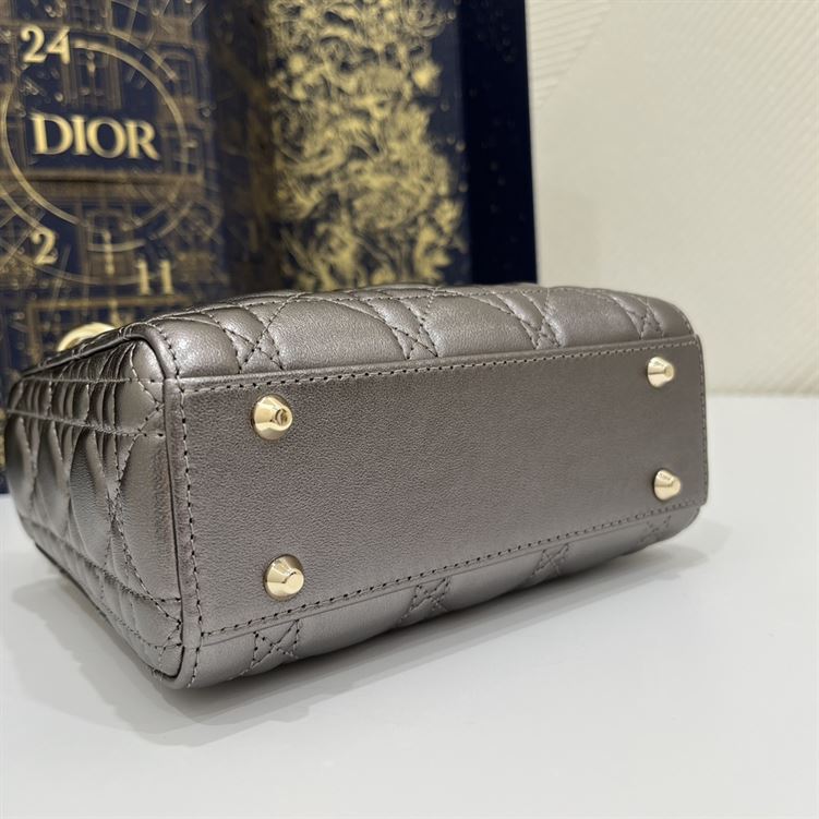Mini Lady Dior Bag Metallic Grey Cannage Leather – DB056