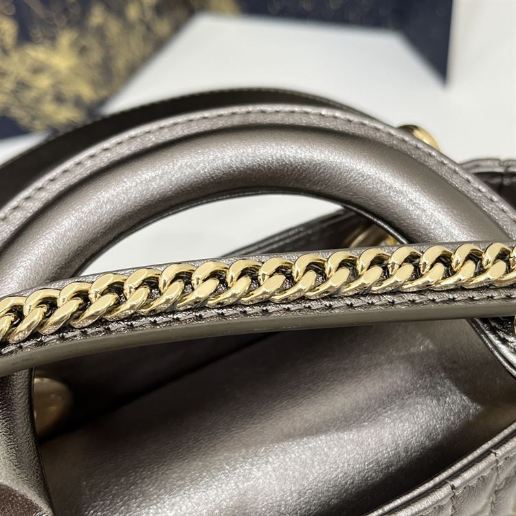 Mini Lady Dior Bag Metallic Grey Cannage Leather – DB056