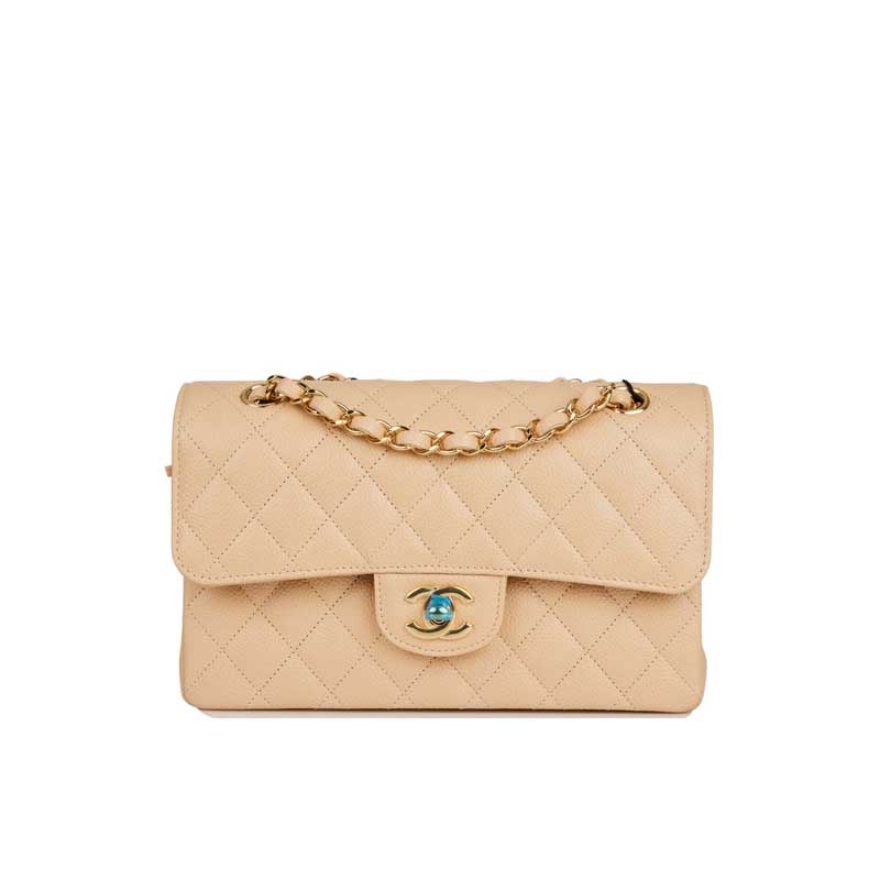 Small Classic Double Flap bag beige caviar leather – CB028