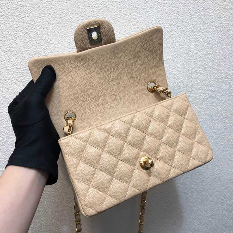 Small Classic Double Flap bag beige caviar leather – CB028