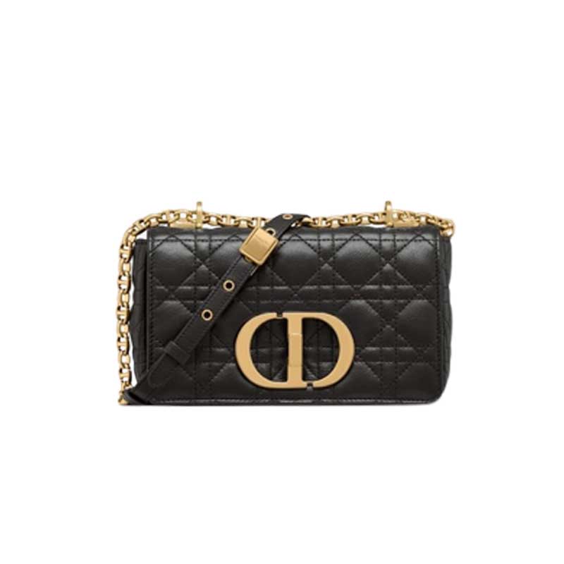 Small Dior Caro Bag Black Supple Cannage Calfskin – DB064