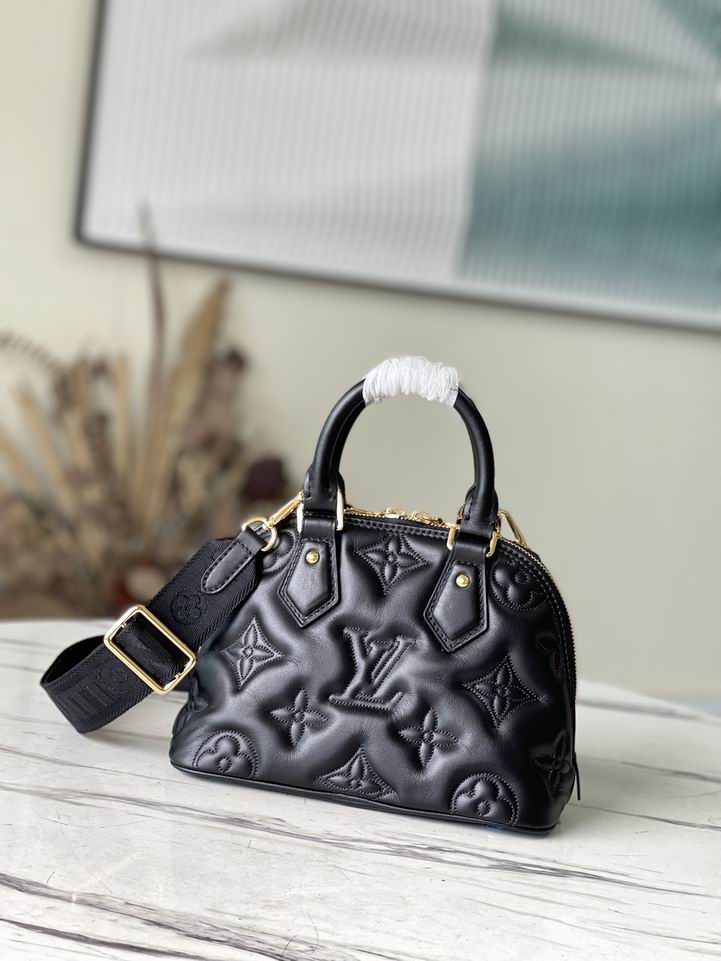 Louis Vuitton Alma BB Black Quilted embroidered smooth calf leather – LB078