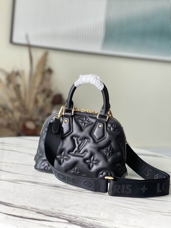 Louis Vuitton Alma BB Black Quilted embroidered smooth calf leather – LB078