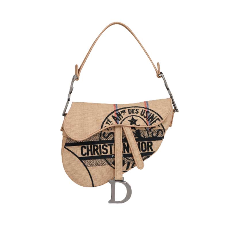 Saddle Bag Beige Jute Canvas Embroidered with Dior Union Motif – DB081