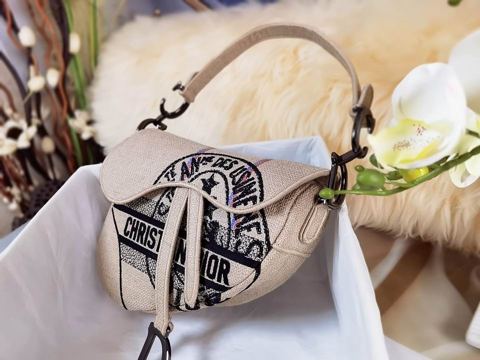 Saddle Bag Beige Jute Canvas Embroidered with Dior Union Motif – DB081