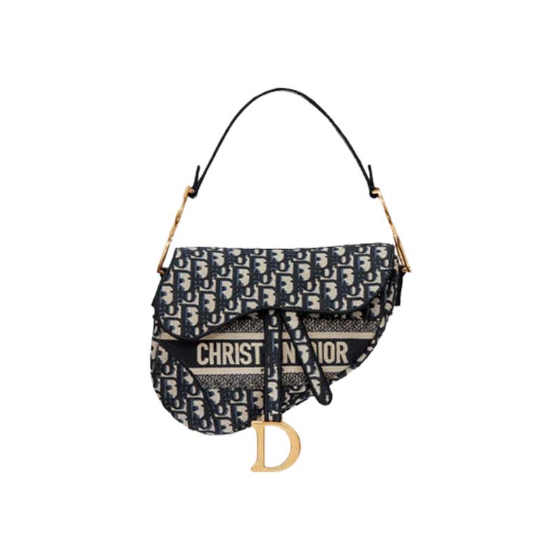 Saddle Bag Blue Dior Oblique Embroidery – DB075