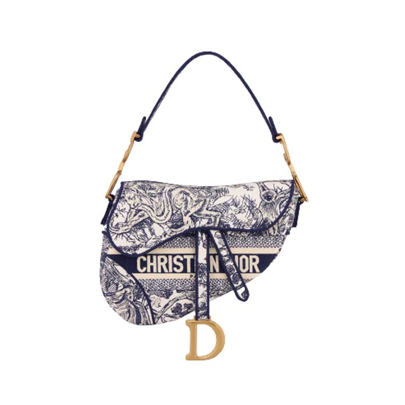 Saddle Bag Blue Toile de Jouy Embroidery – DB074