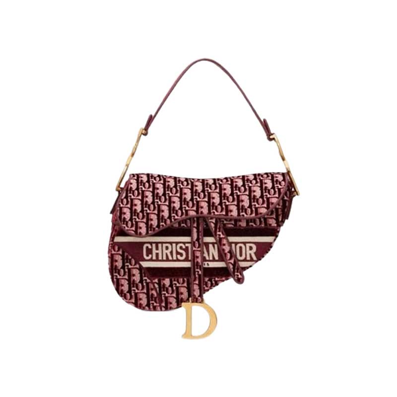 Saddle Bag Burgundy Dior Oblique Embroidered Velvet – DB077