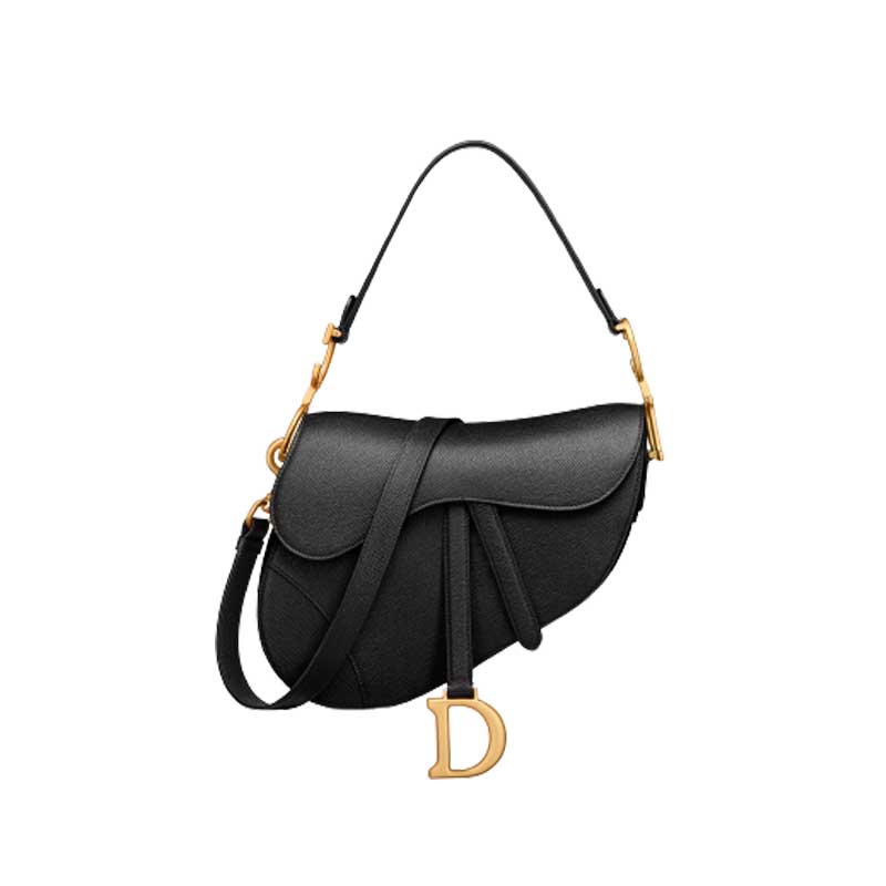 Saddle Bag With Strap Black Grained Calfskin – DB072