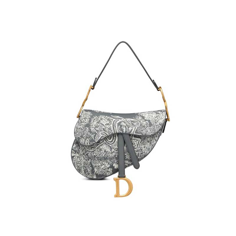 Saddle Bag in Gray Toile de Jouy Reverse Jacquard – DB079