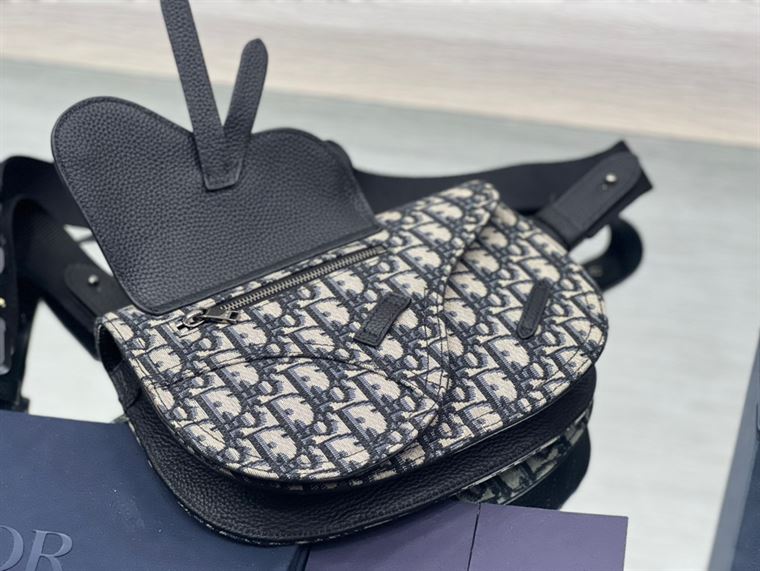 Saddle Pouch Beige and Black Dior Oblique Jacquard – DB099