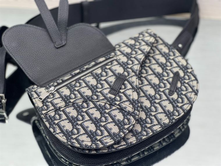 Saddle Pouch Beige and Black Dior Oblique Jacquard – DB099