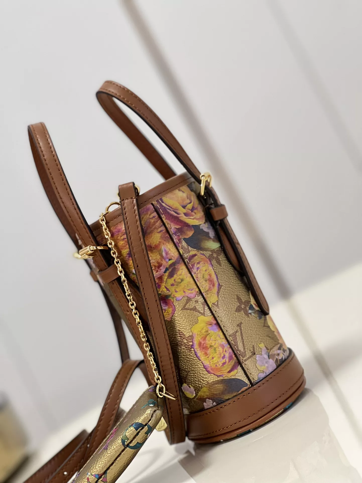 Metallic Monogram LV Garden Nano Bucket Bag Gold