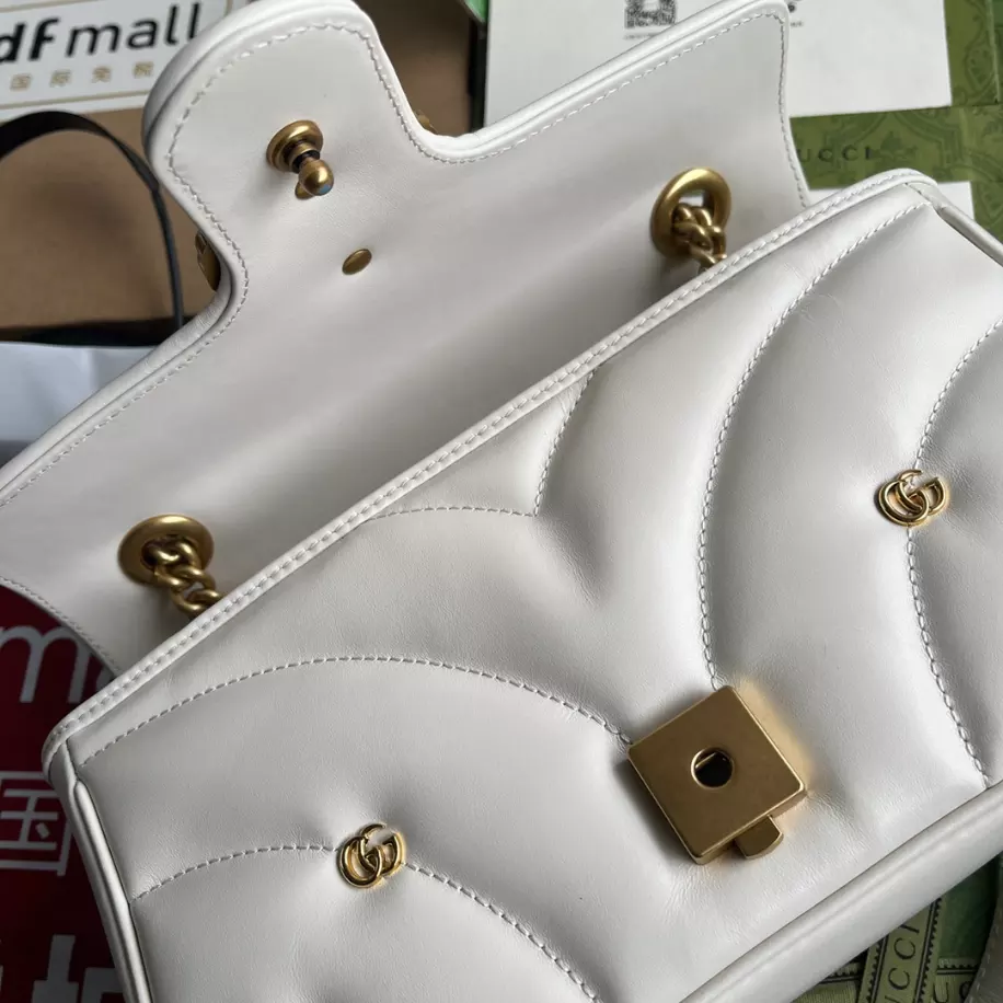 GG Marmont Small Shoulder Bag In White Leather  – GB214