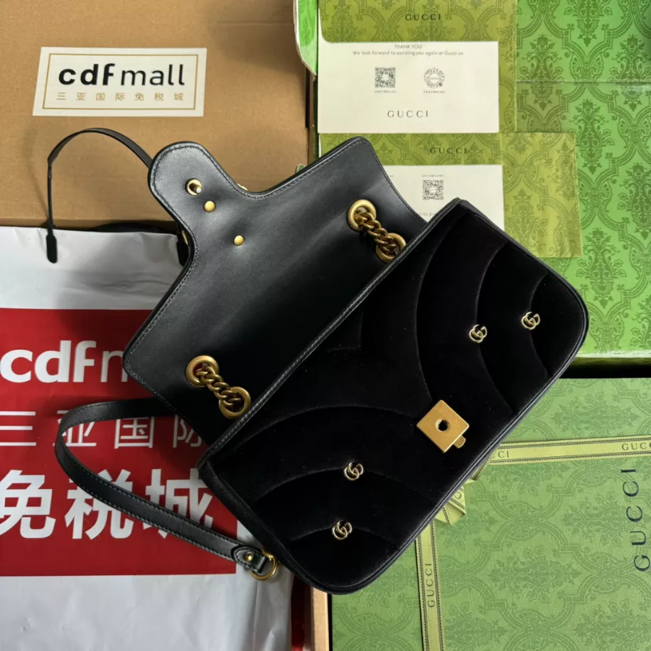 GG Marmont small shoulder bag in Black Velvet – GB216