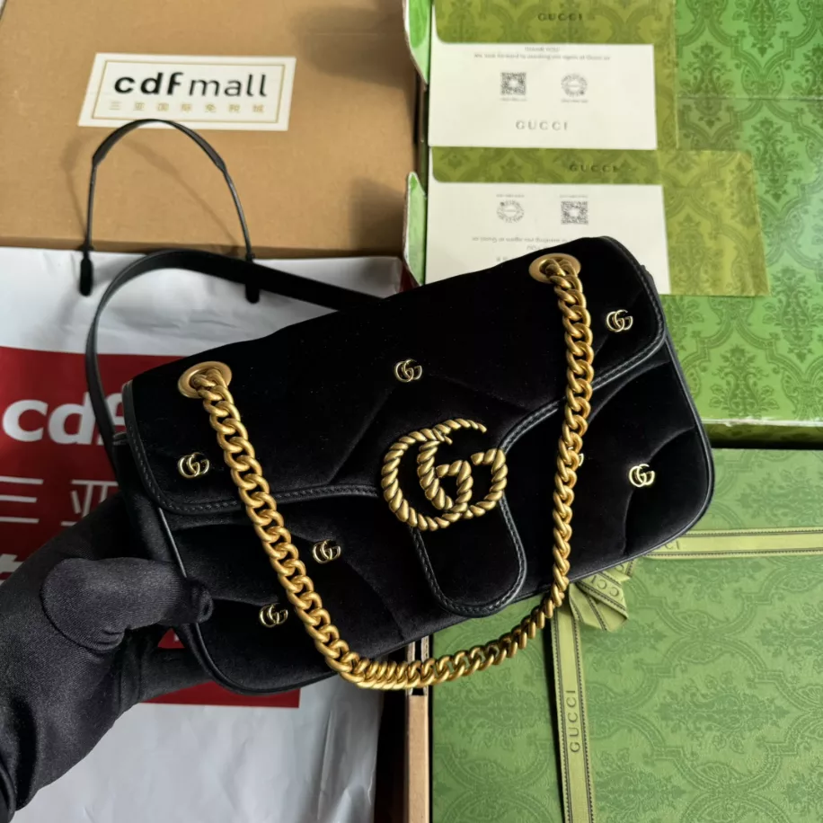 GG Marmont small shoulder bag in Black Velvet – GB216