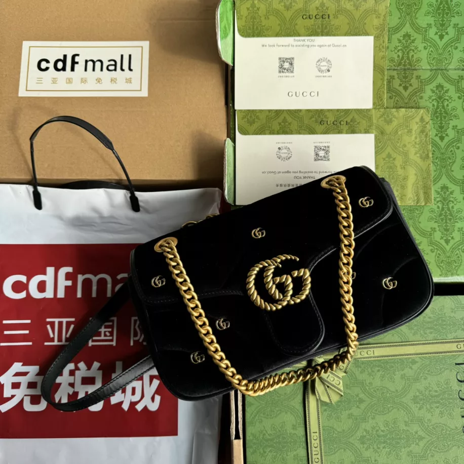 GG Marmont small shoulder bag in Black Velvet  – GB216