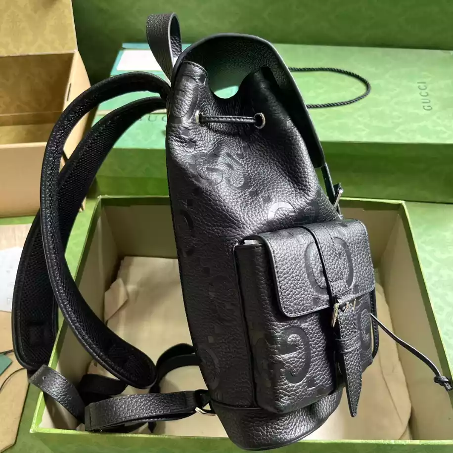 Jumbo GG Small Backpack in Black Leather - GB249