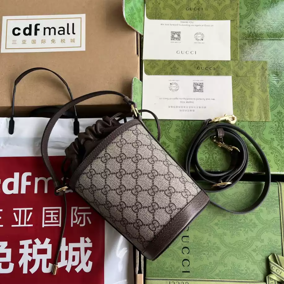 Ophidia mini bucket bag in beige and ebony Supreme – GB225