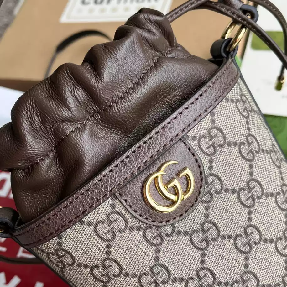 Ophidia mini bucket bag in beige and ebony Supreme – GB225
